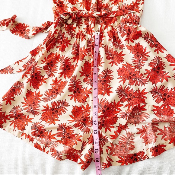 PRICE FIRM - Topshop Red Tropical Print Halter Romper - Picture 4 of 13